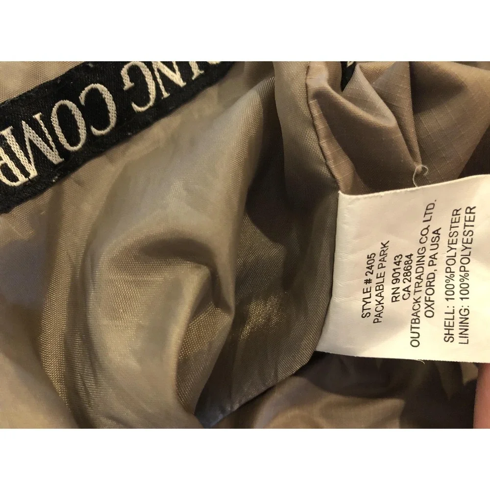 Outback Trading Company Jacket Large Beige Packable Hooded Pak-a-roo Hike Camp
